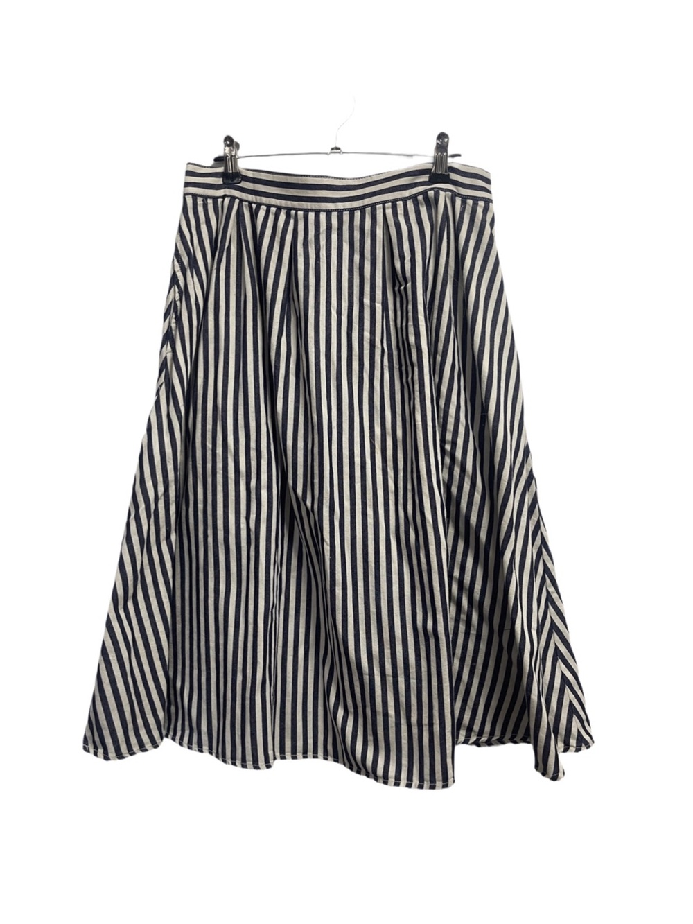 Gathered Twill Striped A-Line Midi Skirt